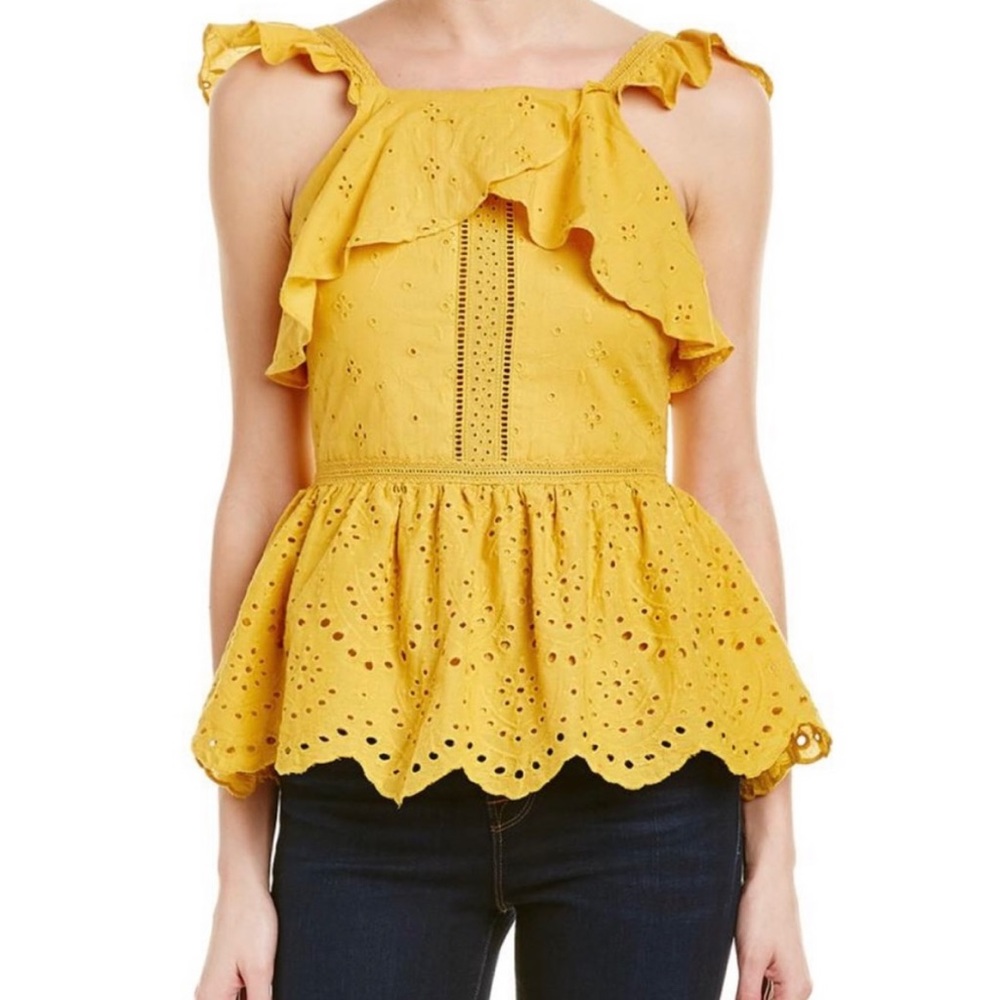 Moon River Anthropology Yellow Eyelet Tank Size S
